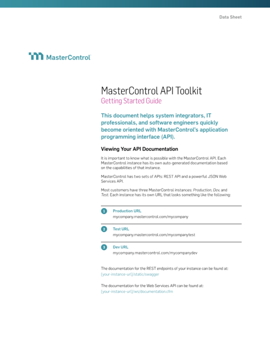 Cover Image of MasterControl API Toolkit: Getting Started Guide Document