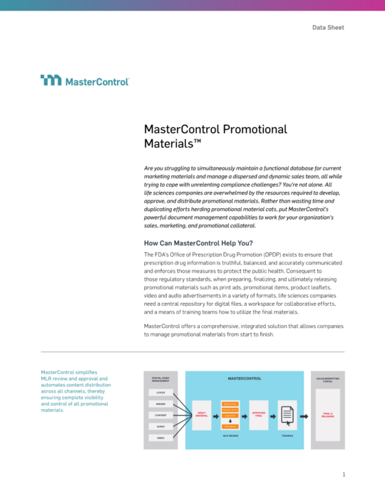 Cover Image of MasterControl Promotional Materials Document