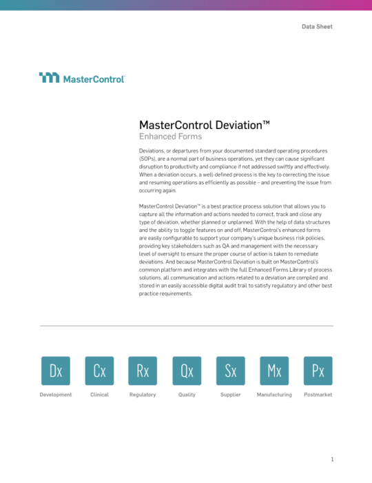 Cover Image of MasterControl Deviation Enhanced Forms Document