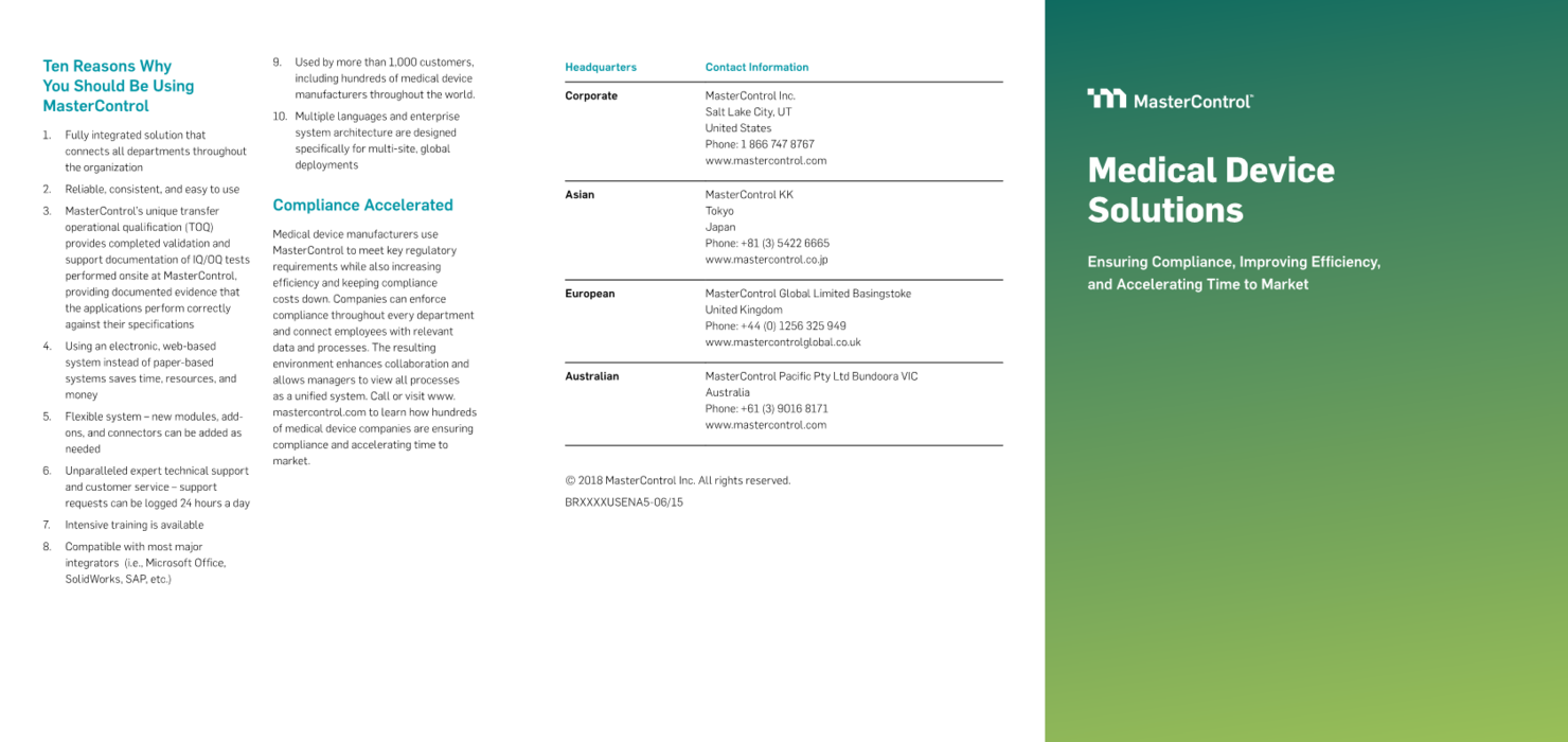 Cover Image of MasterControl Medical Device Solutions Document