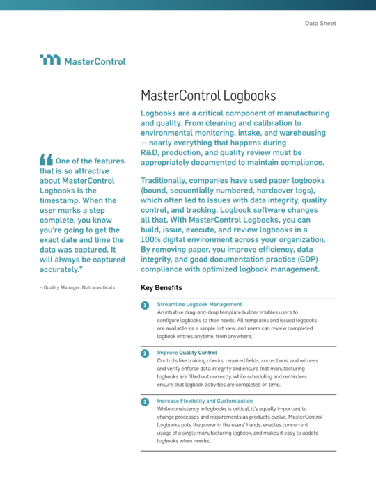 Cover Image of MasterControl Logbooks Document