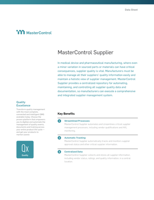 Cover Image of MasterControl Supplier Document