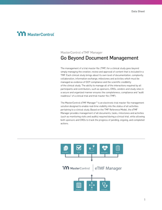 Cover Image of MasterControl eTMF Manager Document