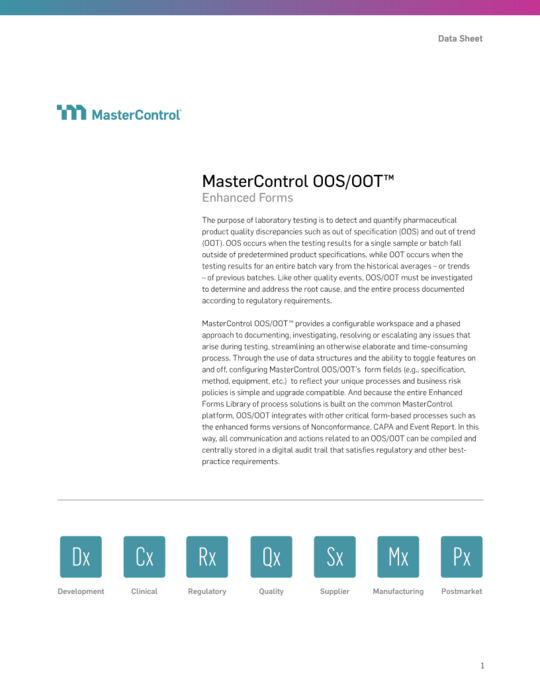 Cover Image of MasterControl OOS/OOT Enhanced Forms Document