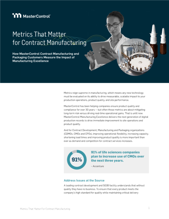 Cover Image of Metrics That Matter for Contract Manufacturing Document