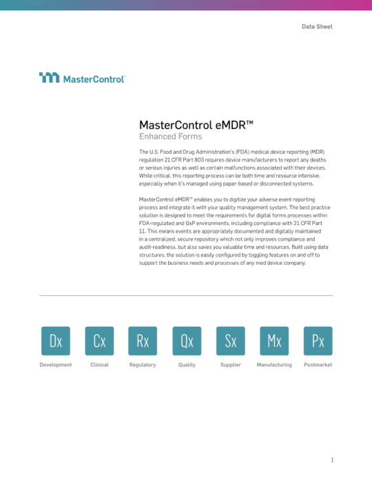 Cover Image of MasterControl eMDR Enhanced Forms Document