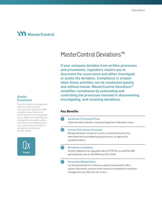 Cover Image of MasterControl Deviations Document