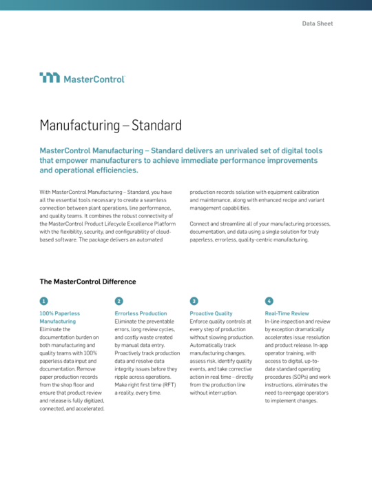 Cover Image of MasterControl Manufacturing - Standard Document