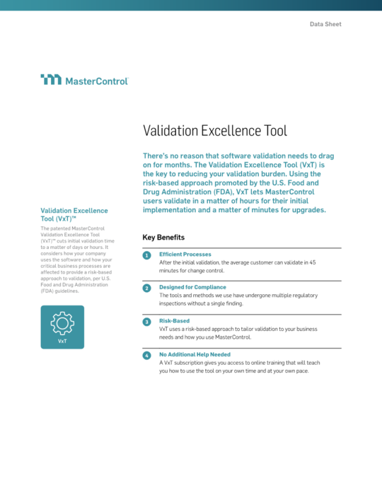 Cover Image of MasterControl Validation Excellence (Vx) Solution Document