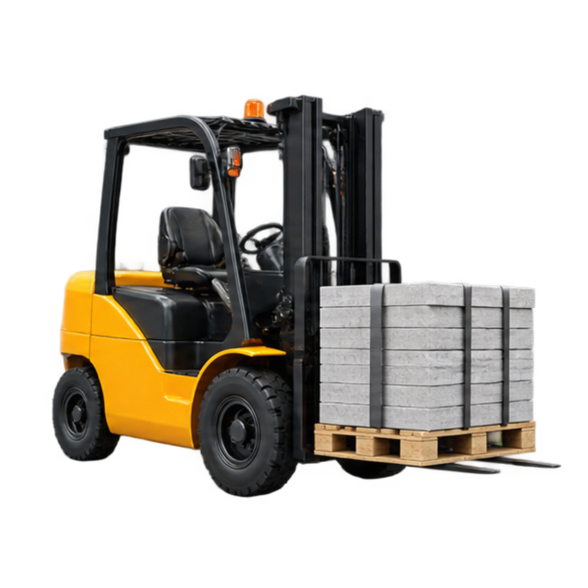 Icono de carretilla elevadora transportando material almacenado