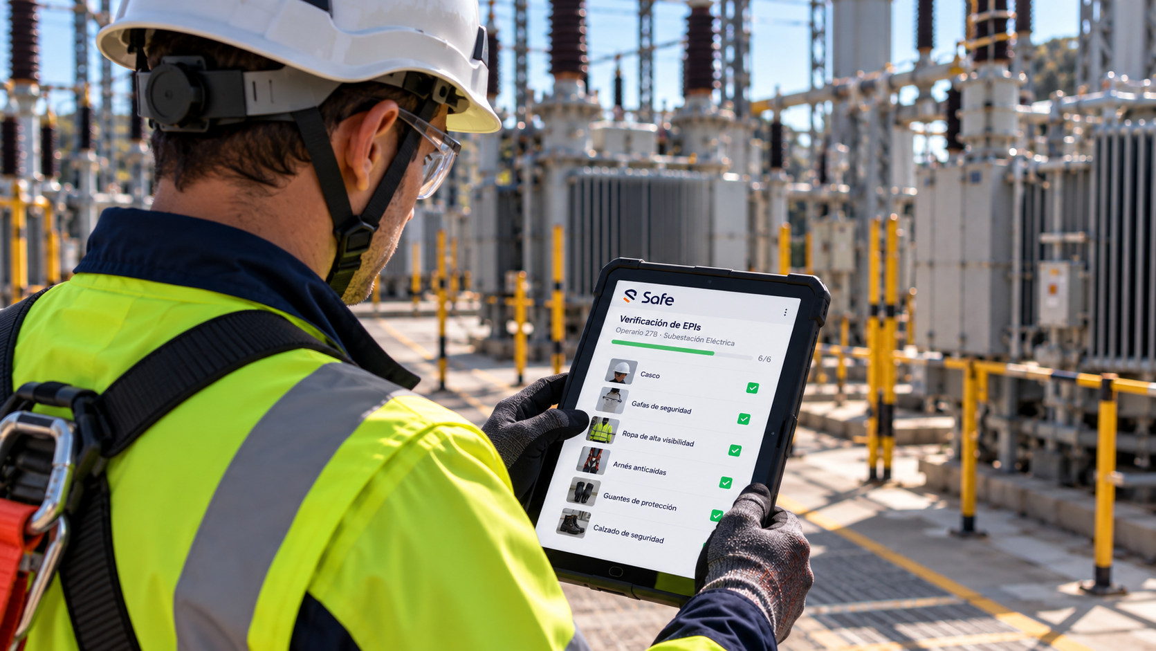 Inspección de EPIs en subestación eléctrica