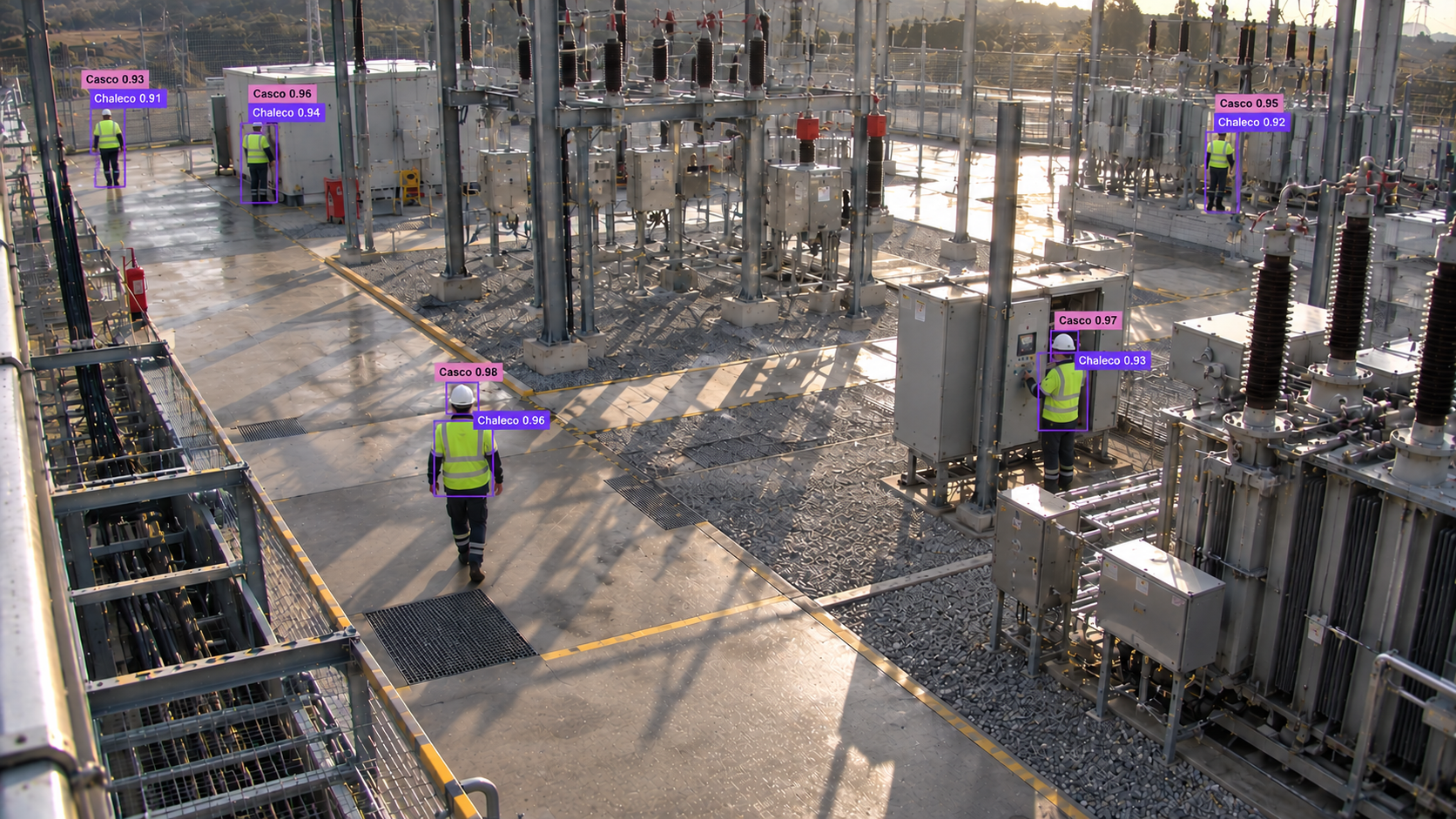 Subestación eléctrica con detección de EPI