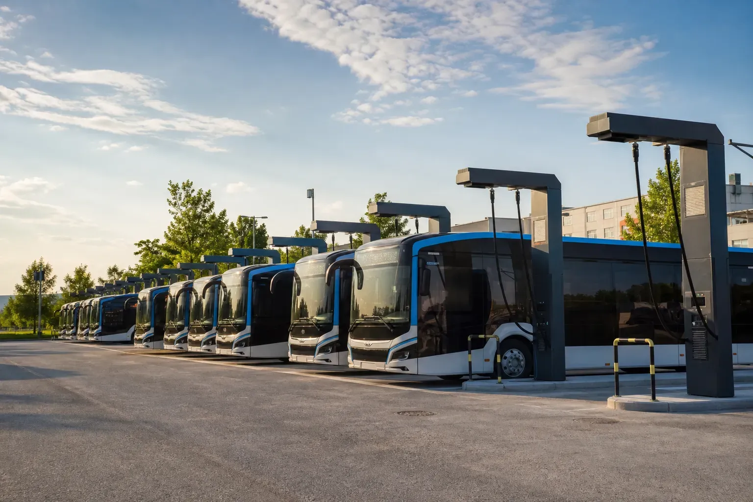 electric bus depot charging station European fleet lineup
