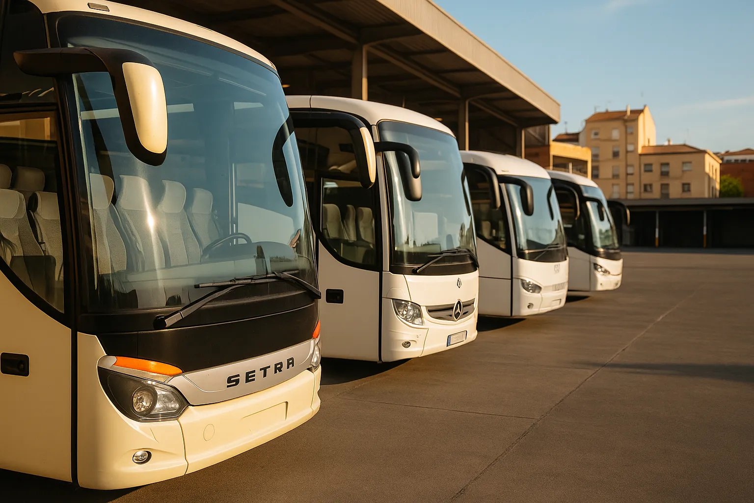 coach interior passenger seats Spain exhibition hall
