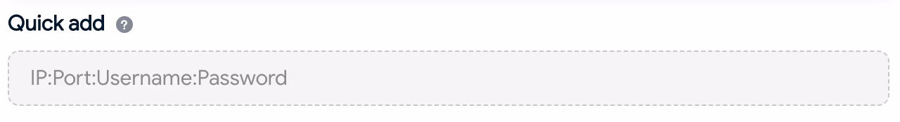 Quick add field showing the compatible format with Hidemyacc