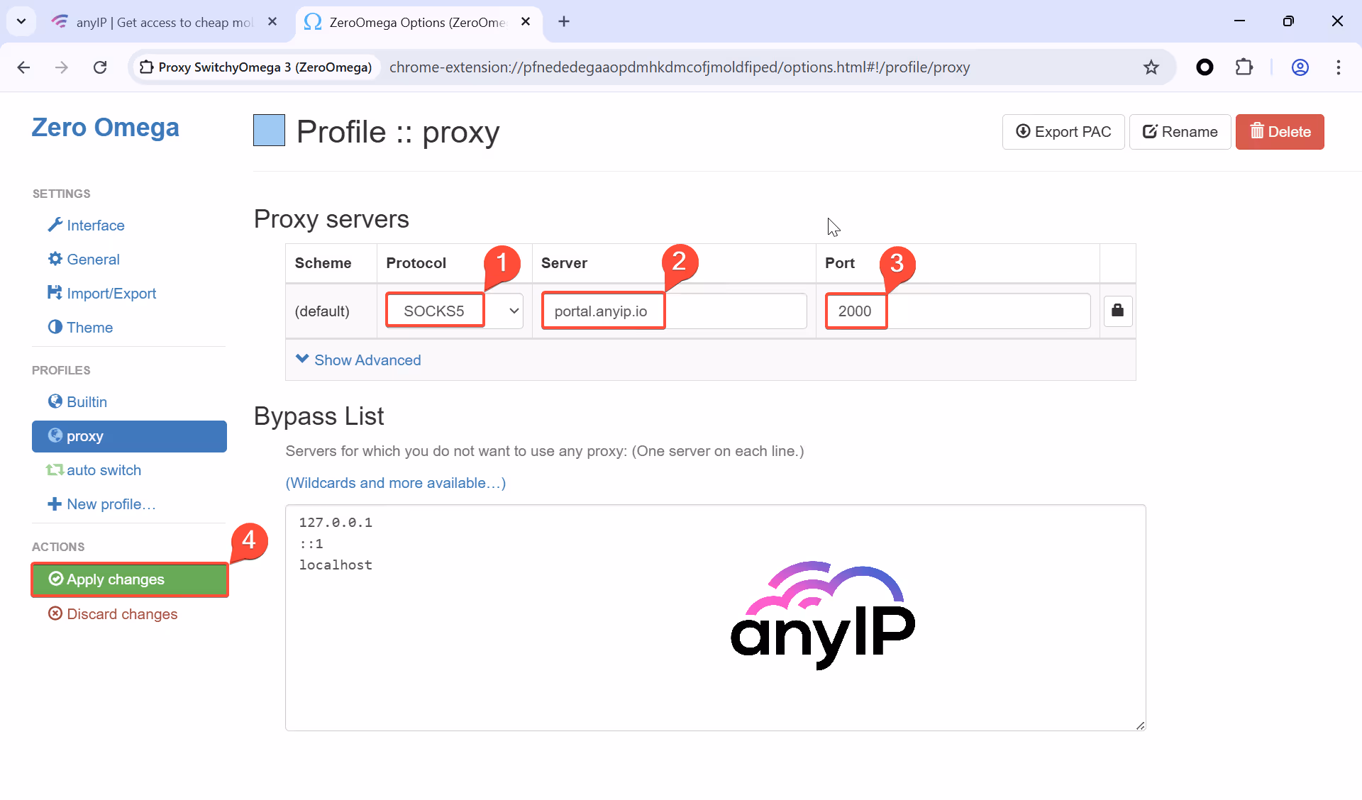 A detailed walkthrough of the SOCKS5 proxy configuration process in SwitchyOmega (ZeroOmega)