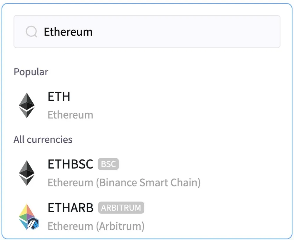 Select ETH and Your Preferred Blockchain Network