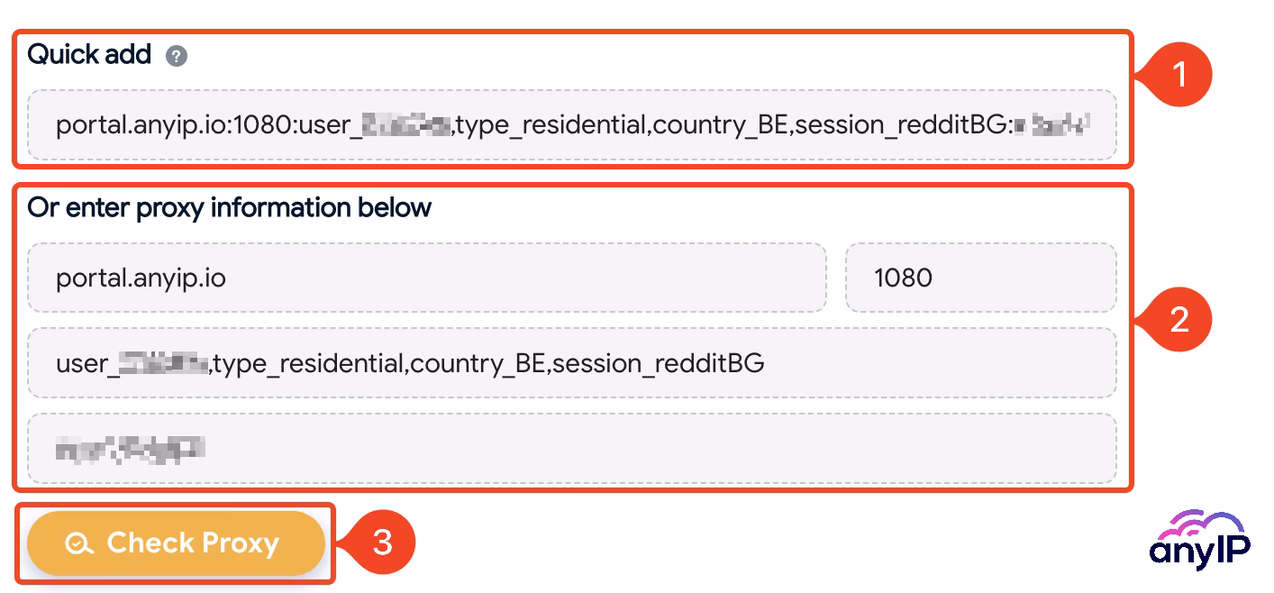 Specify your proxy credentials using quick add or manually
