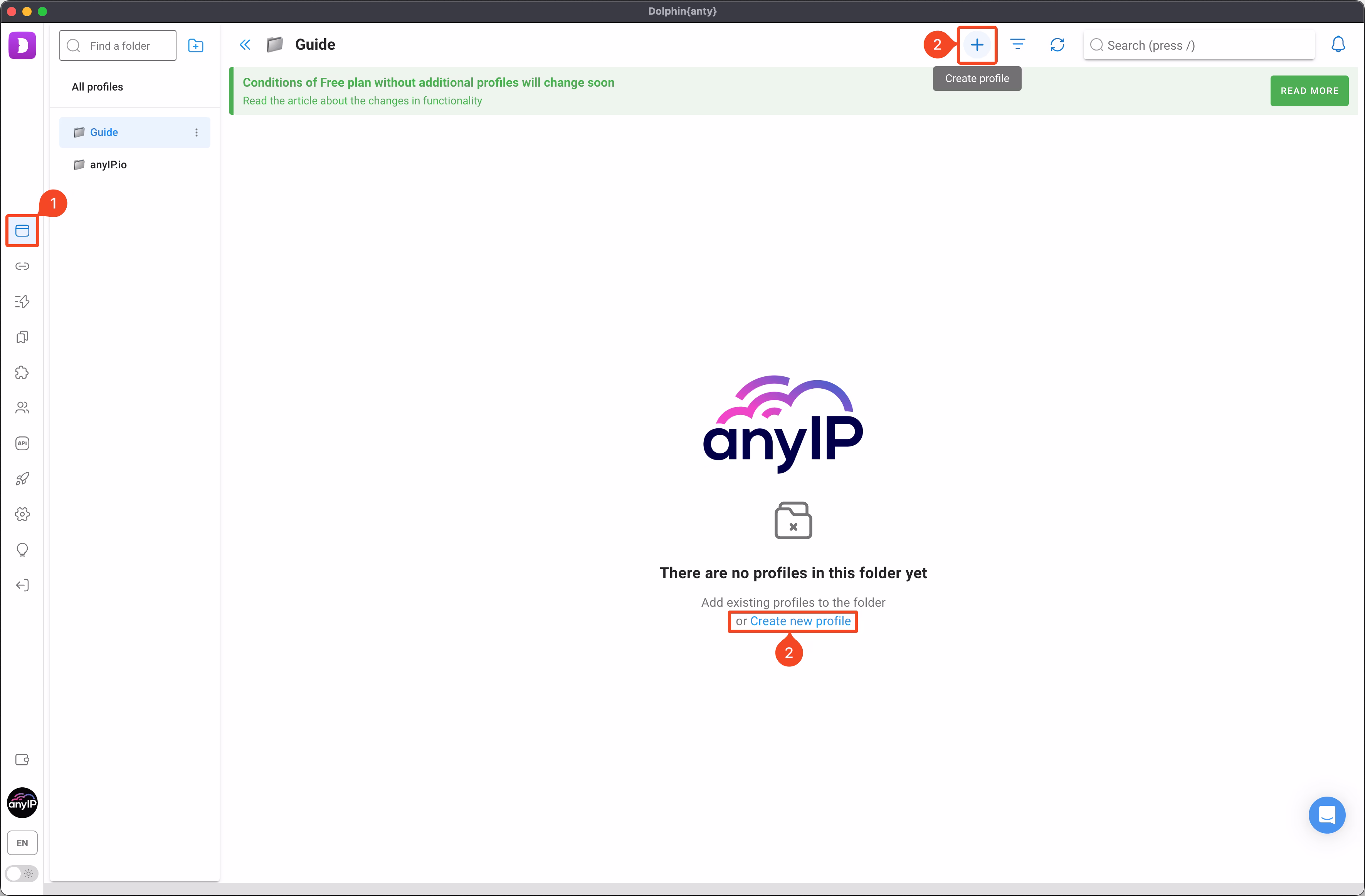 Dolphin-anty profile Management home screen and how to create a New Profile