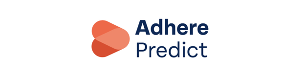 Logo with two overlapping red oval shapes and the text "Adhere Predict" in blue on a white background.