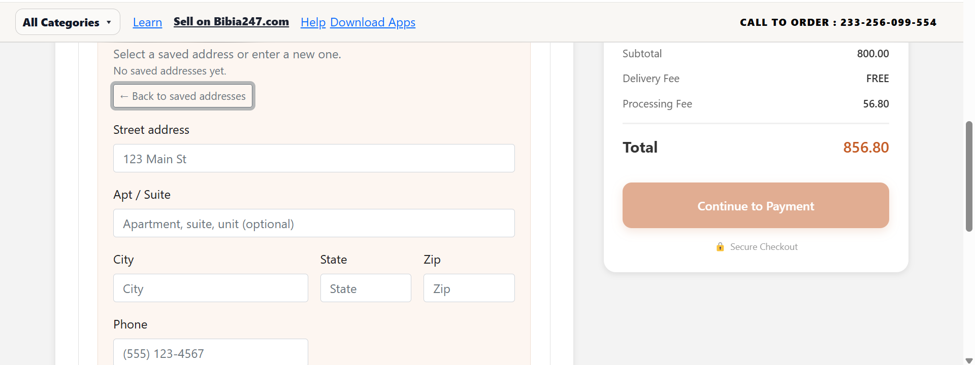 Filling delivery address fields at checkout