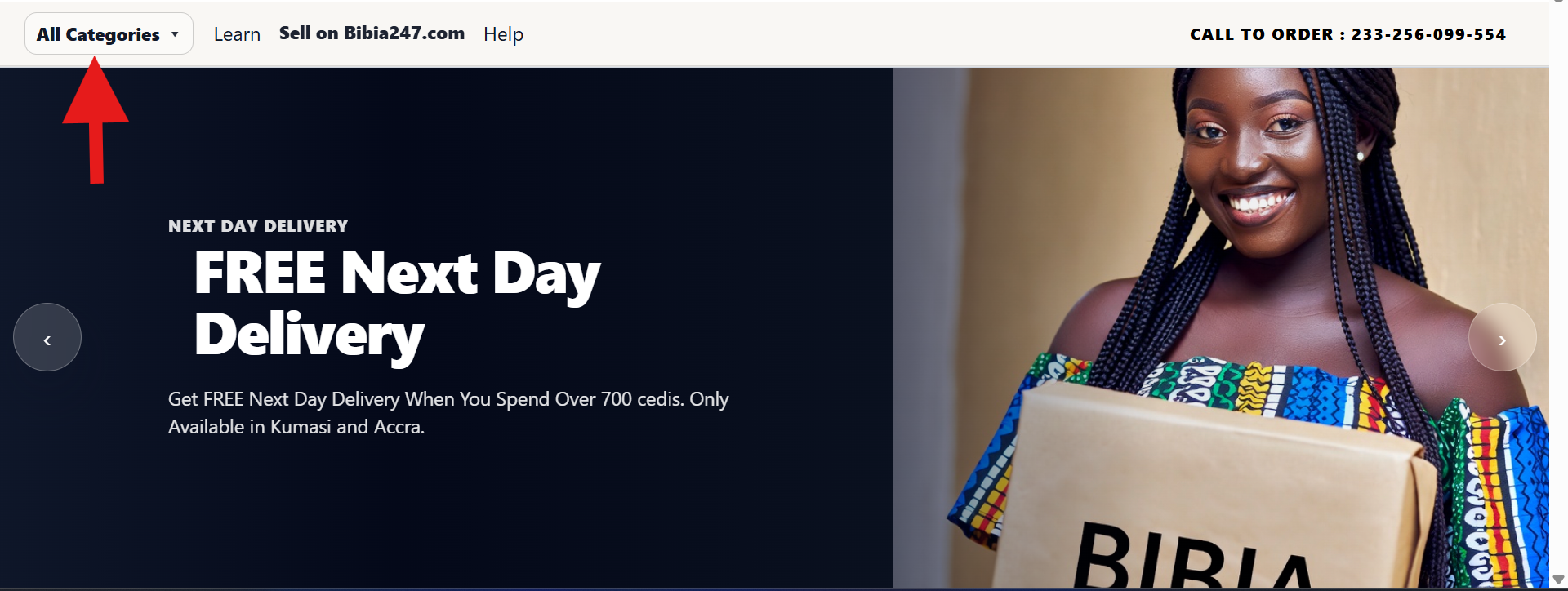 Example of browsing products by categories in an online store