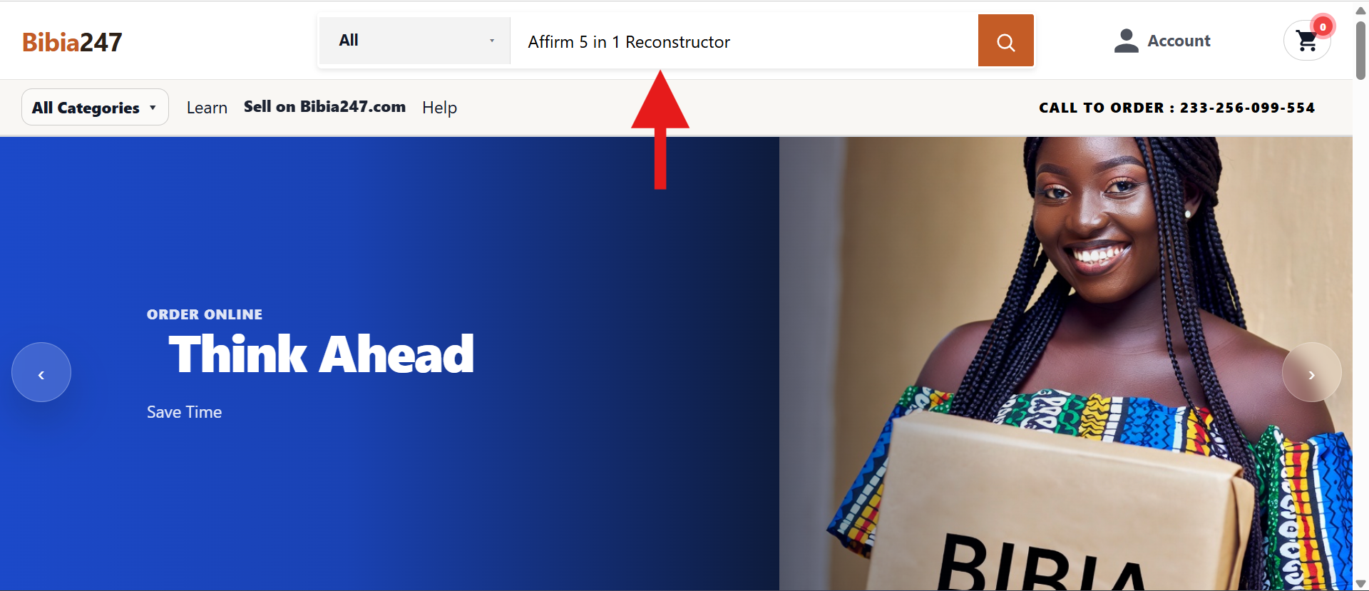 Example of browsing products through a search interface