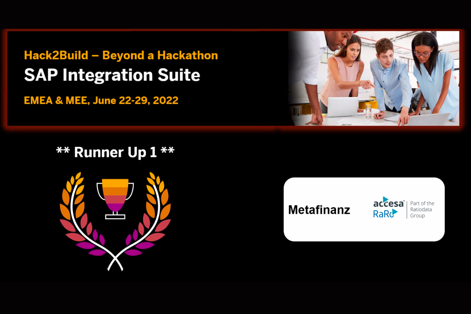 Accesa & RaRo shares 1st Runner Up Prize at SAP Hack2Build Hackathon with Metafinanz