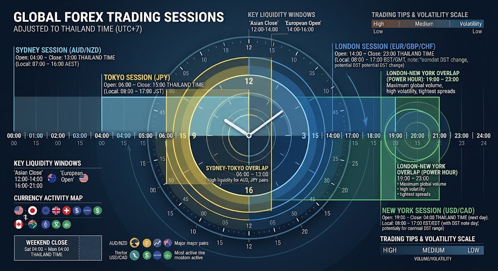 Forex trading sessions เวลาไทย Sydney Tokyo London และ New York