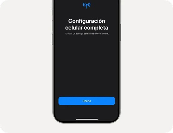 Finaliza la configuración y tu eSIM quedará instalada. - Ilustración de guía paso a paso