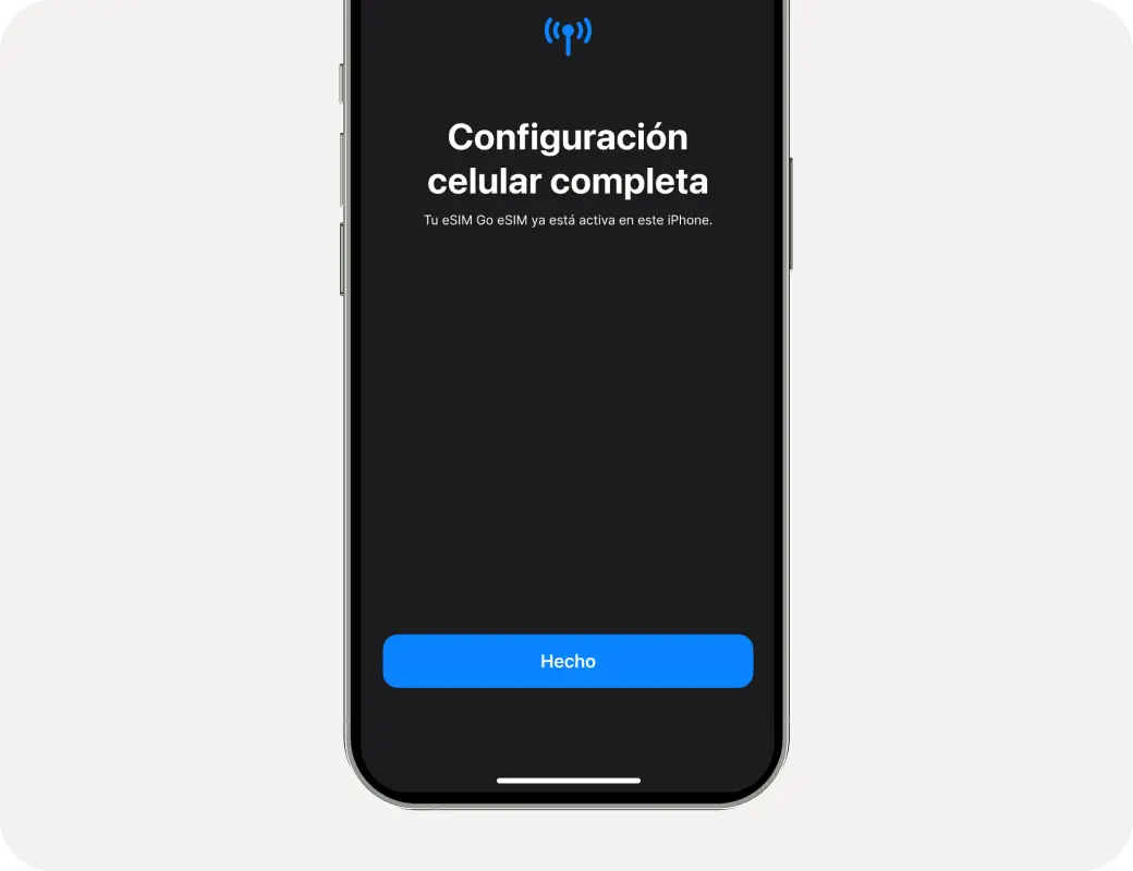 Finaliza la configuración y tu eSIM quedará instalada. - Ilustración de guía paso a paso