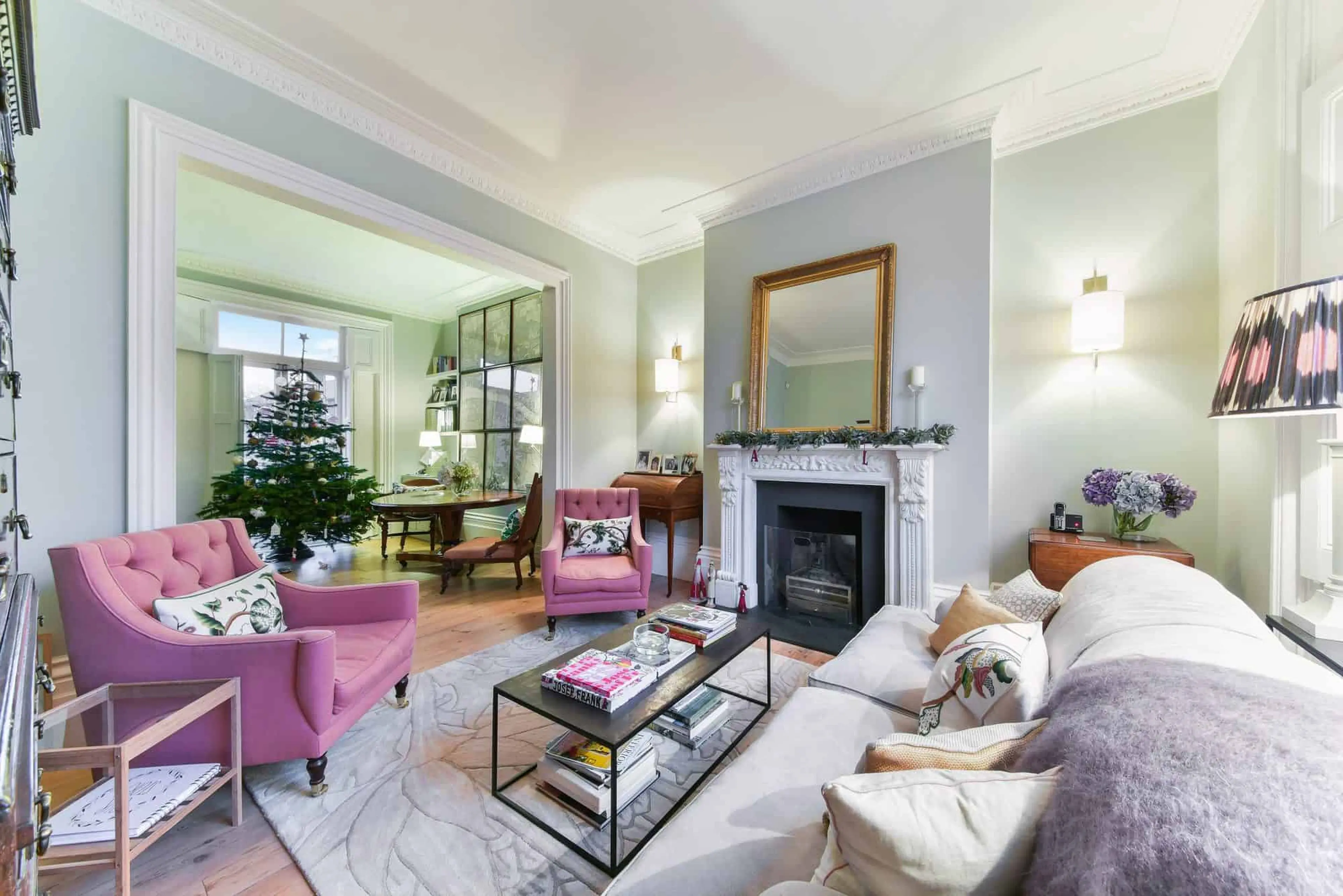 Drawing room, wide view with restored cornice and ceiling rose