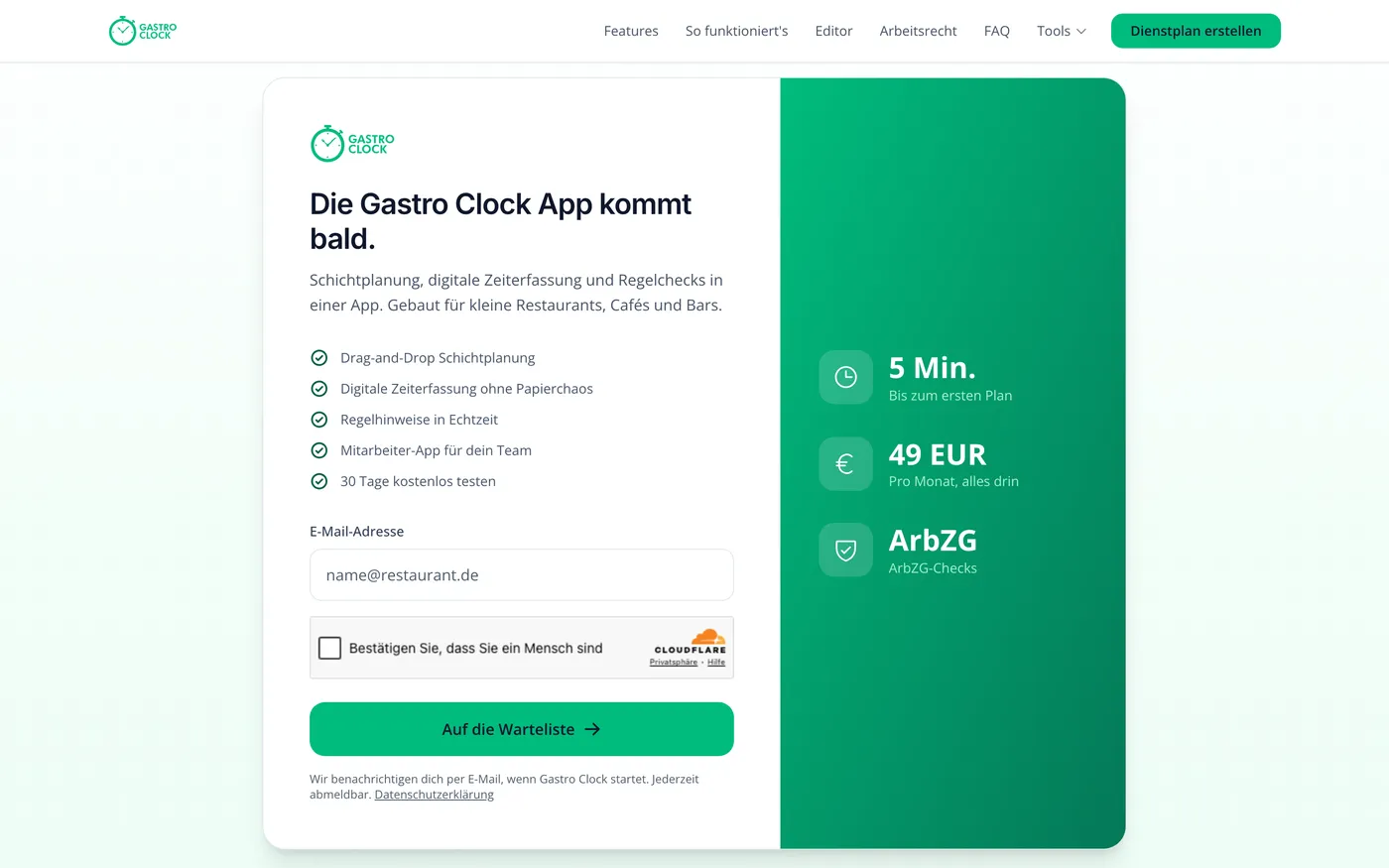 Warteliste für die kommende Gastro Clock App