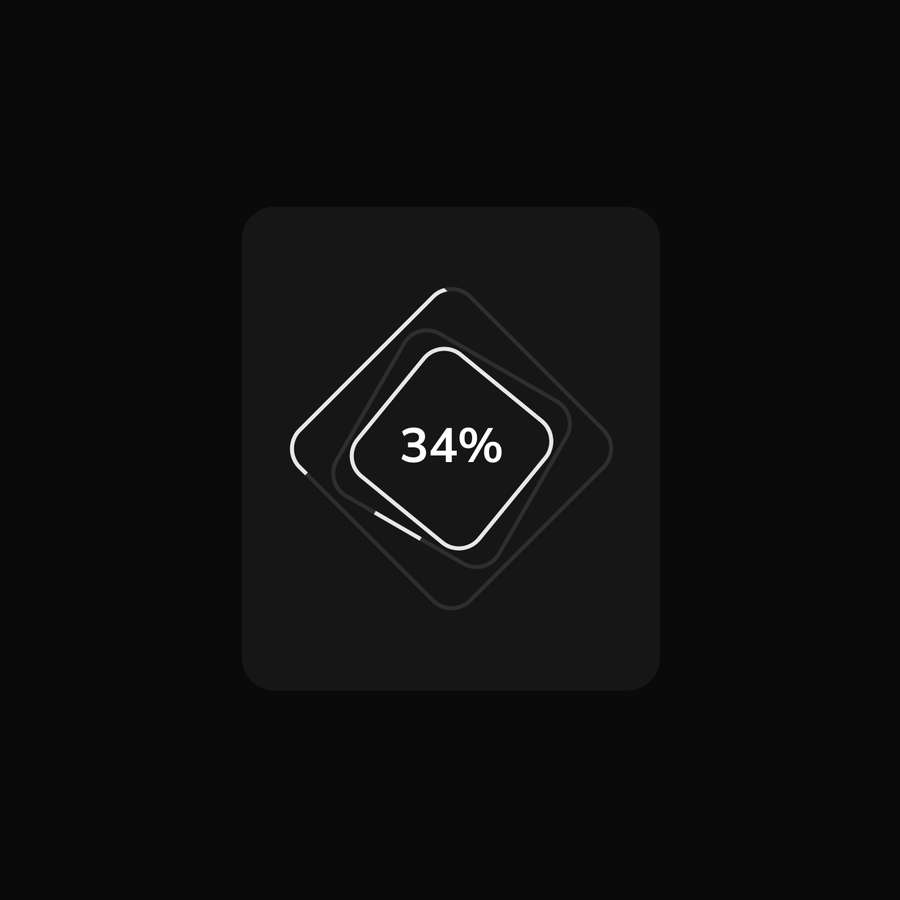A minimalist data visualization component tracking a thirty-four percent milestone completion marker with fine geometric borders.