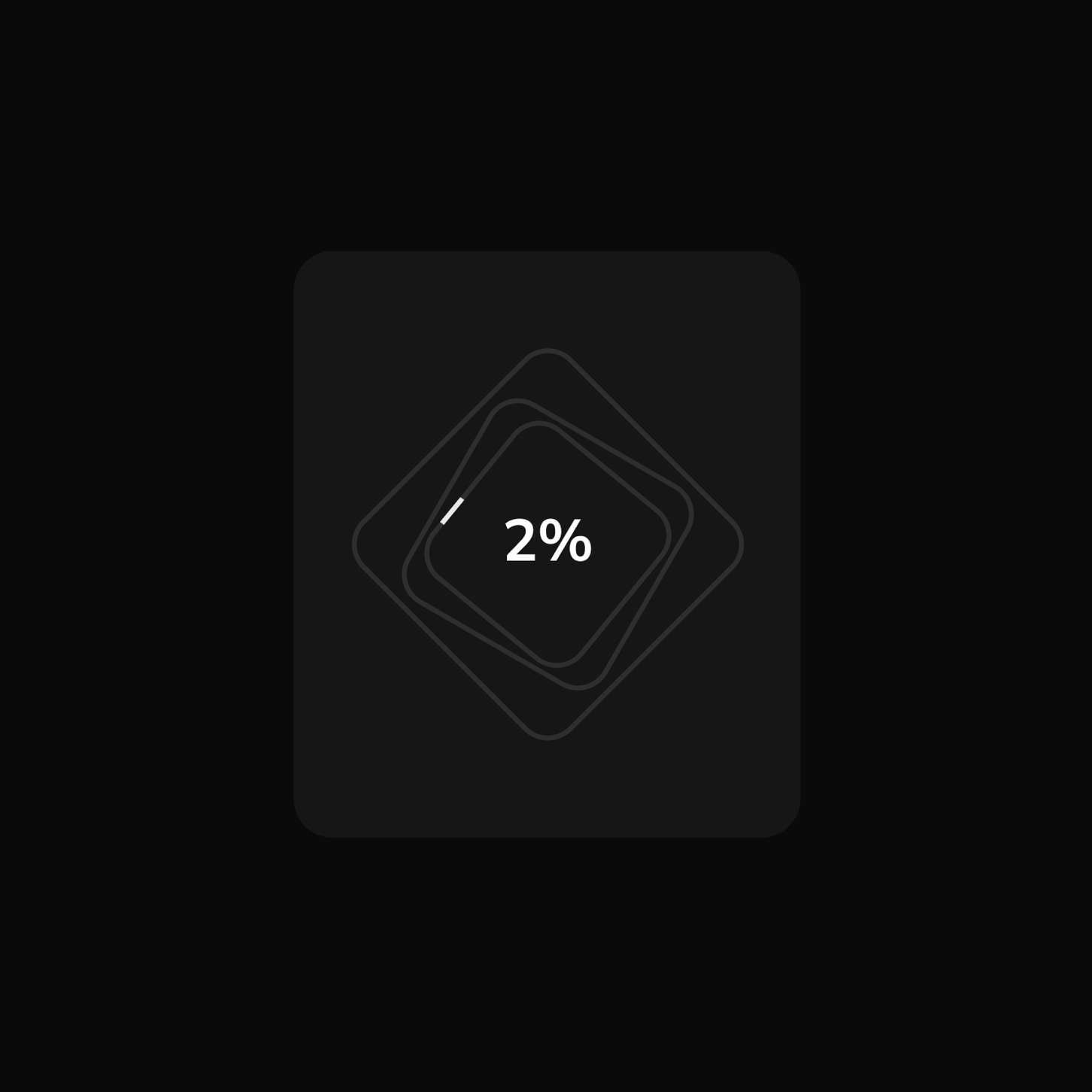 A low-progress UI tracking widget featuring a nested geometric outline graphic indicating a two percent completion state.