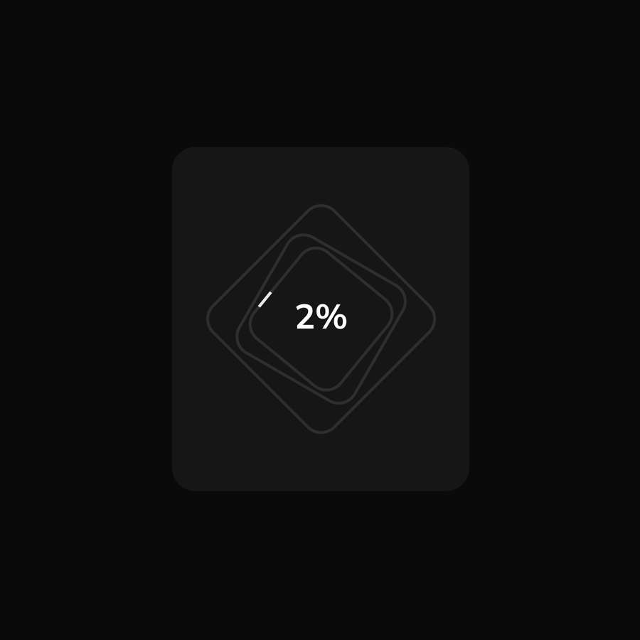 A low-progress UI tracking widget featuring a nested geometric outline graphic indicating a two percent completion state.