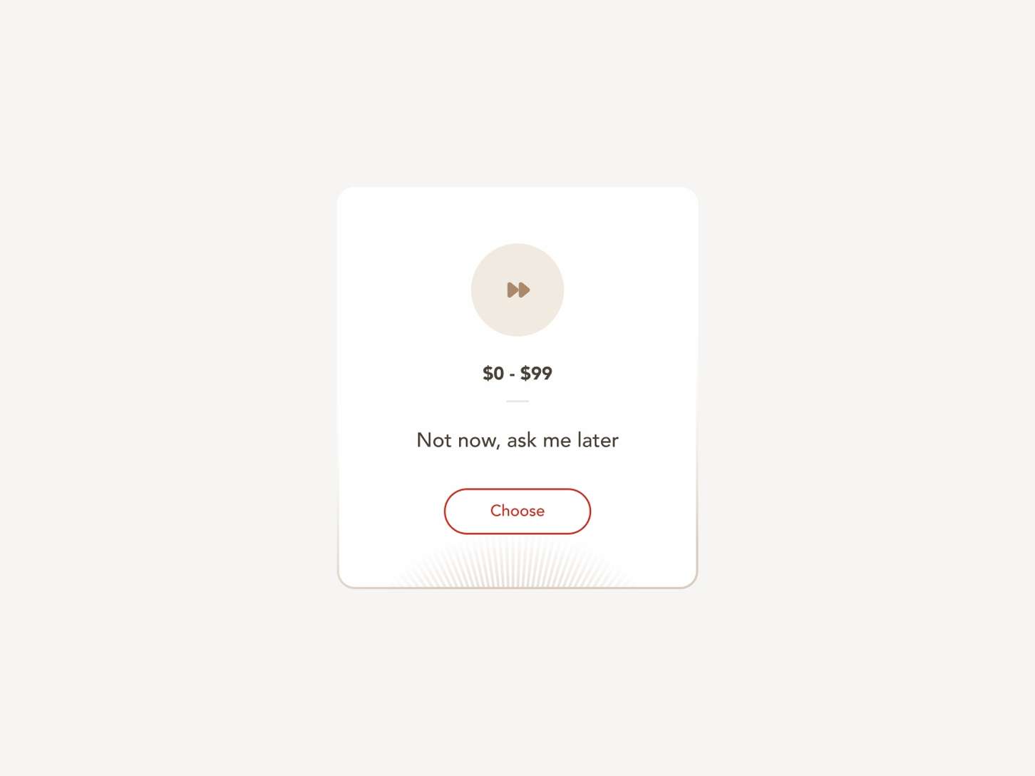 A floating option card interface module displaying a skip-action choice with a red-bordered button element.