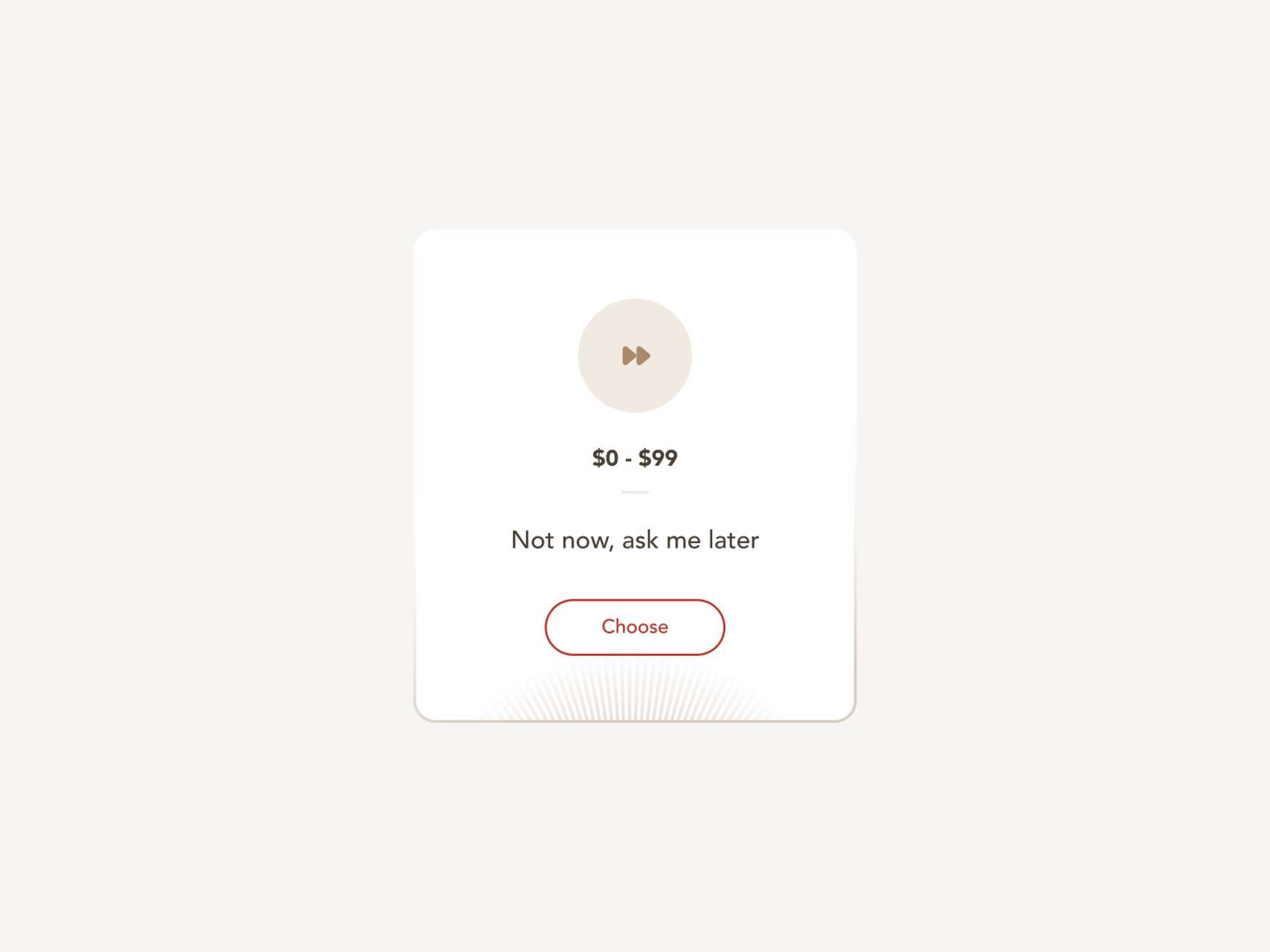A floating option card interface module displaying a skip-action choice with a red-bordered button element.
