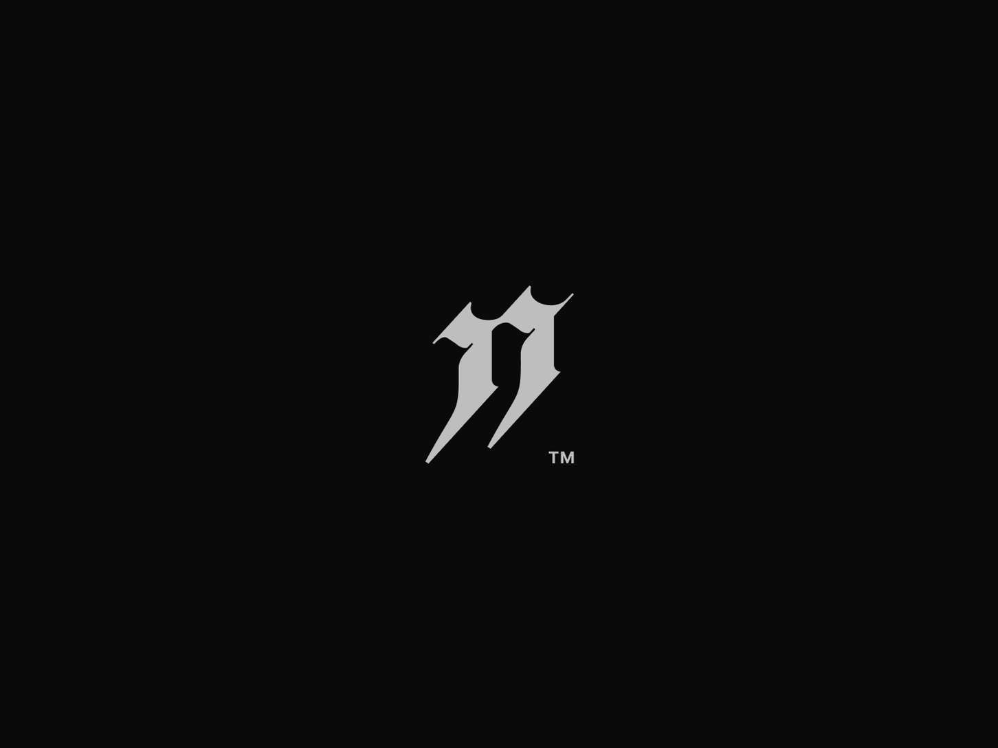 High-contrast sub-mark asset displaying a sharp, historical-style gothic typographic emblem for an app icon or brand asset.