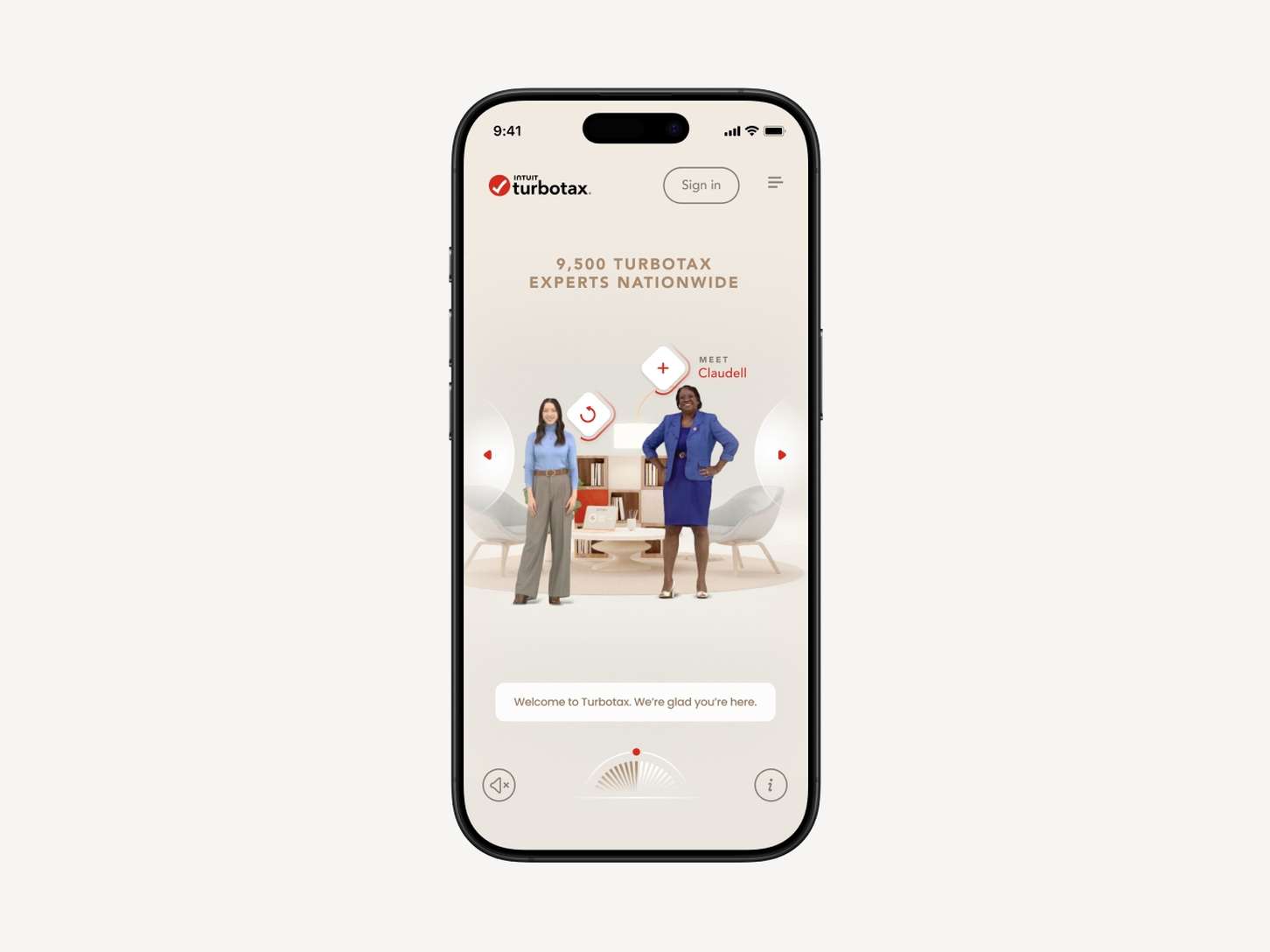A mobile application UI design optimized for a consultant discovery flow, utilizing horizontal swiping mechanics and interactive carousel controls.