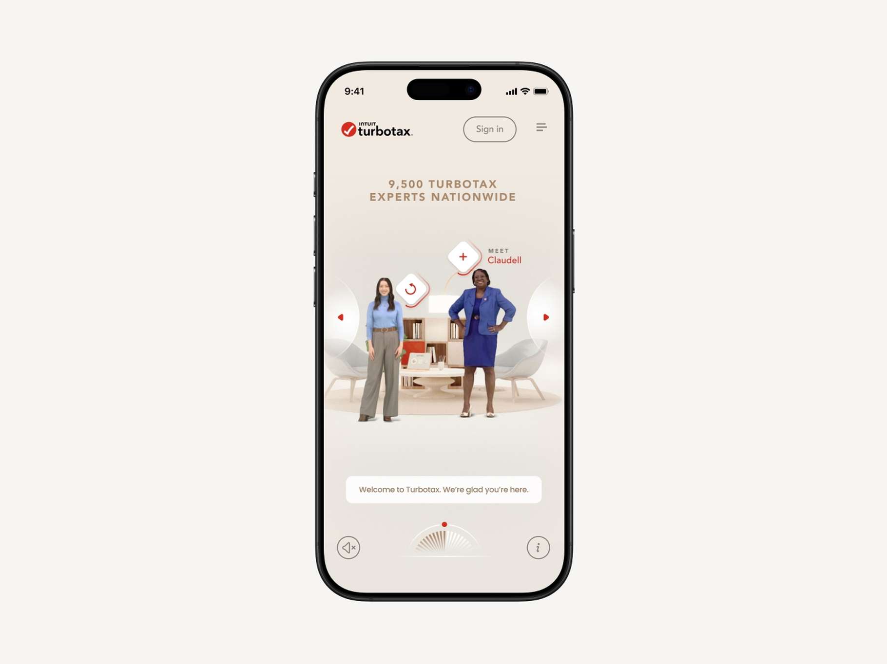 A mobile application UI design optimized for a consultant discovery flow, utilizing horizontal swiping mechanics and interactive carousel controls.