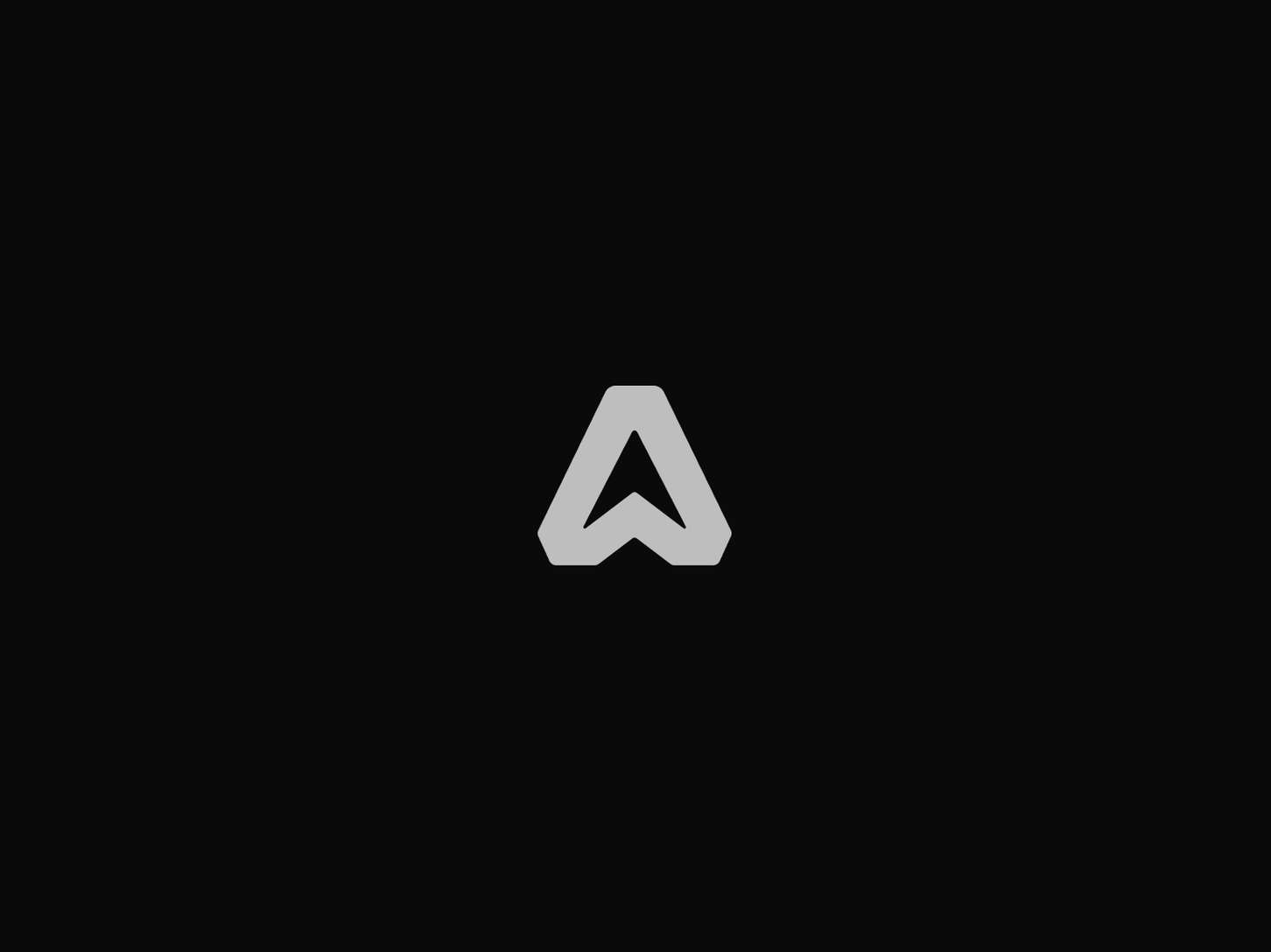 High-contrast isolated vector emblem showcasing a minimalist, thick-stroke upward chevron or delta sign for a modern technology identity system.