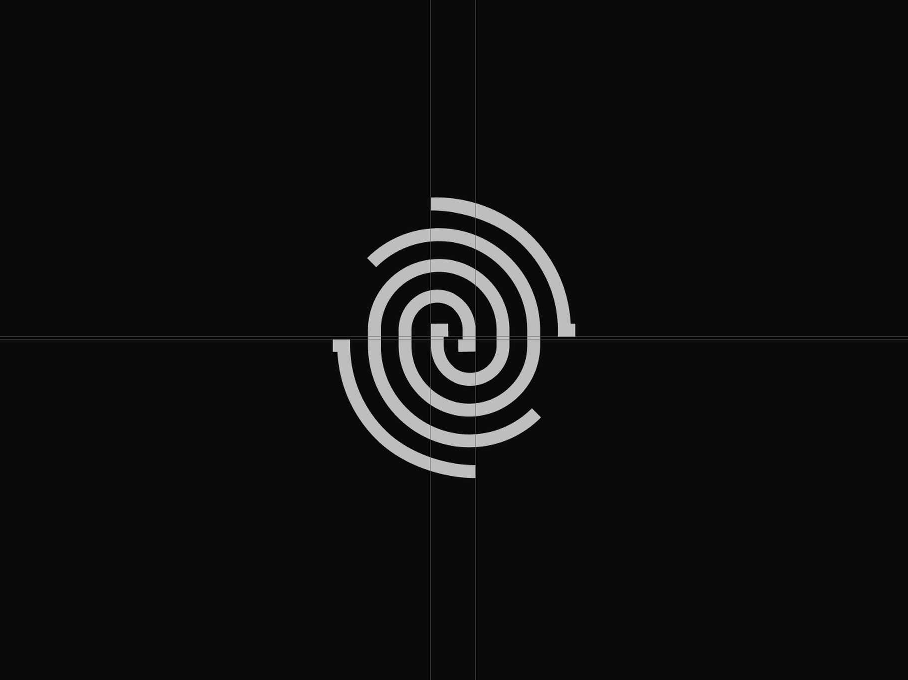Standalone vector design icon showcasing a technical, precision-crafted geometric labyrinth or fingerprint-style spiral design.