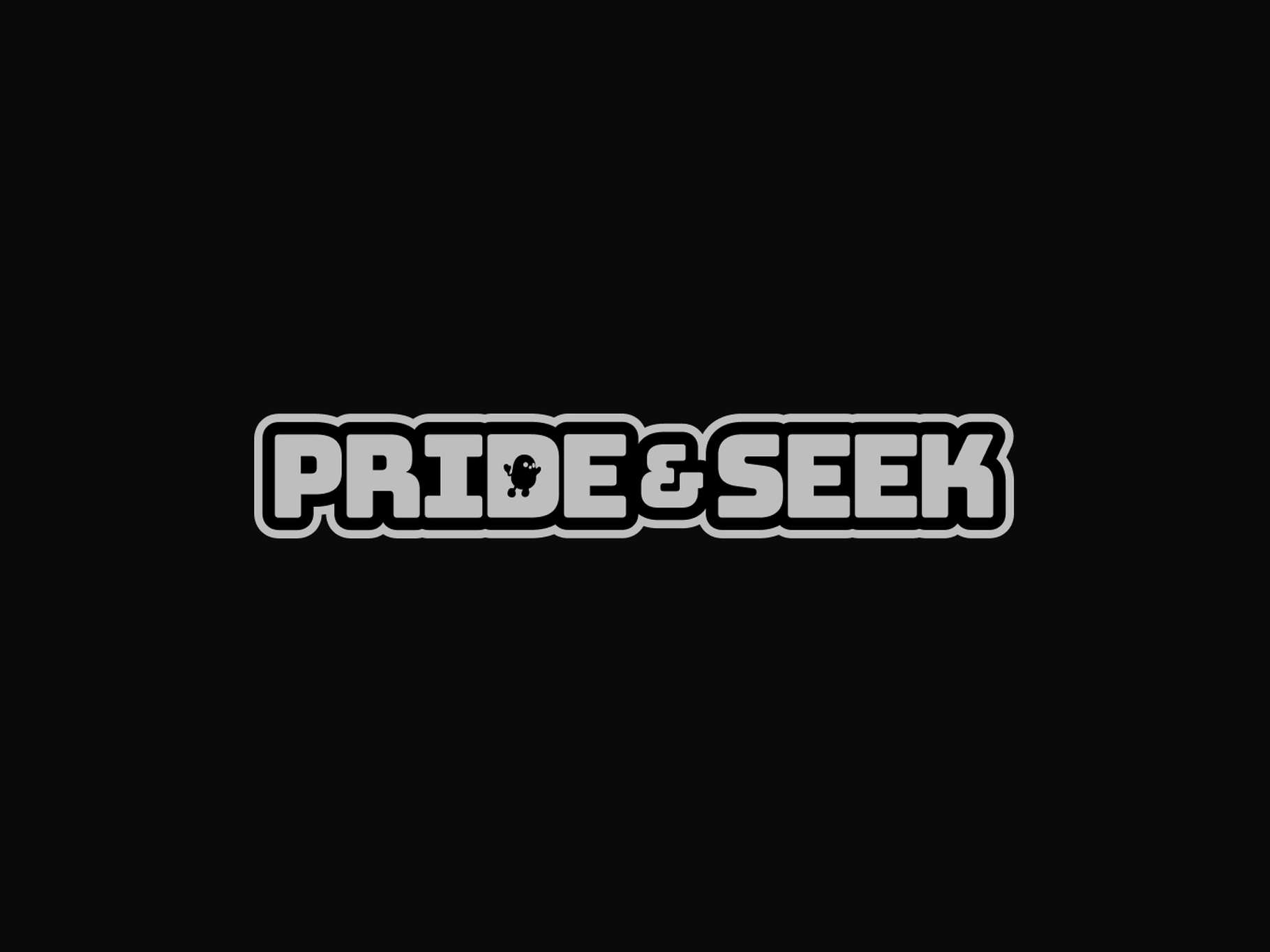 Linear cartoon-style corporate wordmark asset with heavy, high-contrast bubble framing and an integrated character easter egg.