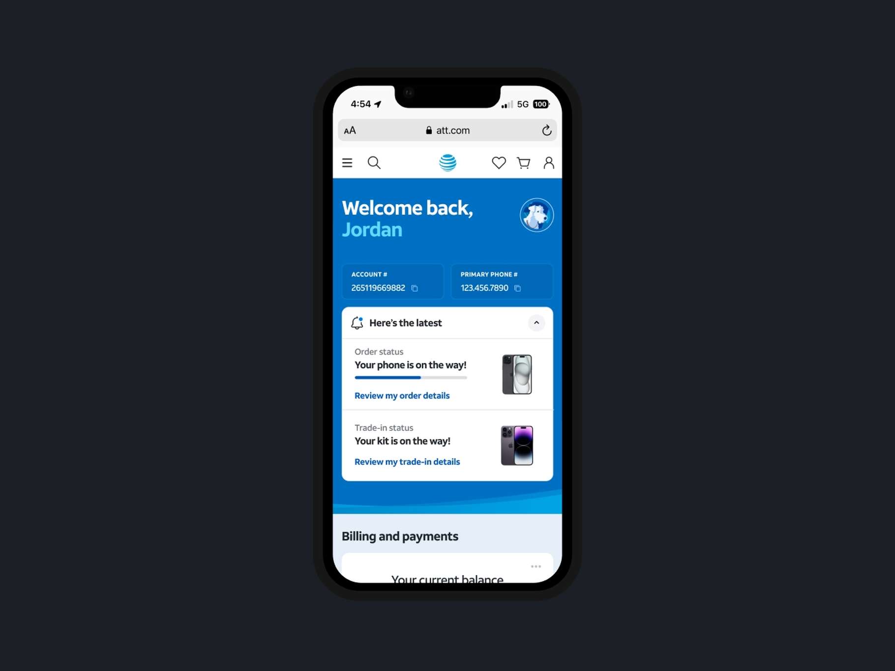 A complete mobile dashboard screen mockup displaying account metadata, delivery status logs, and active transaction summaries.