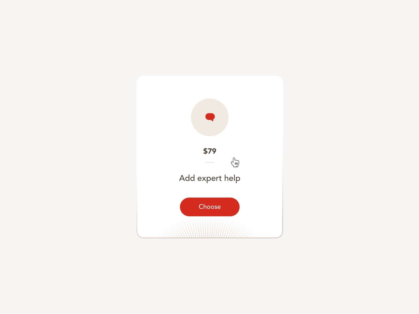 A clean UI component card concept showing an add-on service offering with an explicit price point and primary call-to-action button.