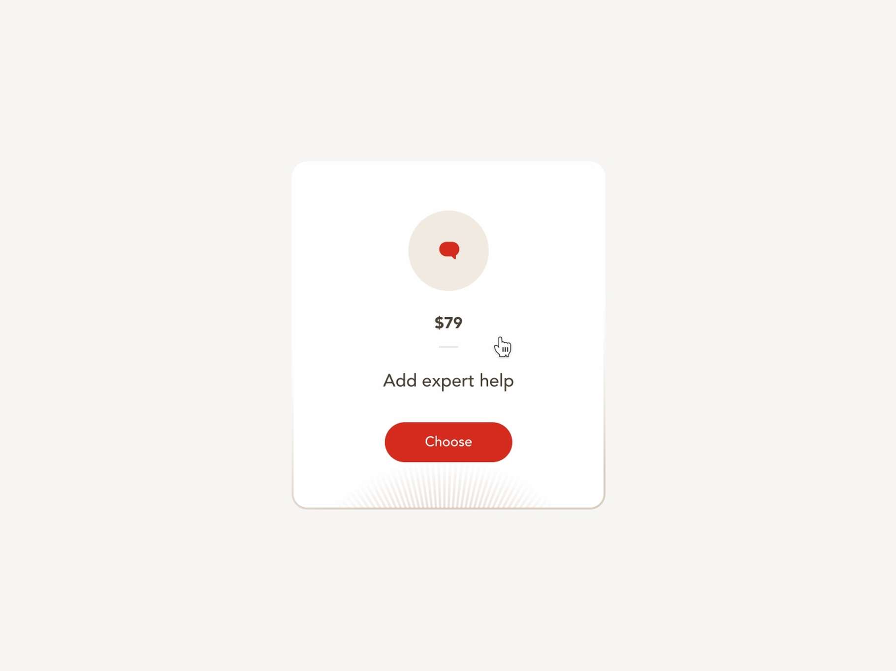 A clean UI component card concept showing an add-on service offering with an explicit price point and primary call-to-action button.