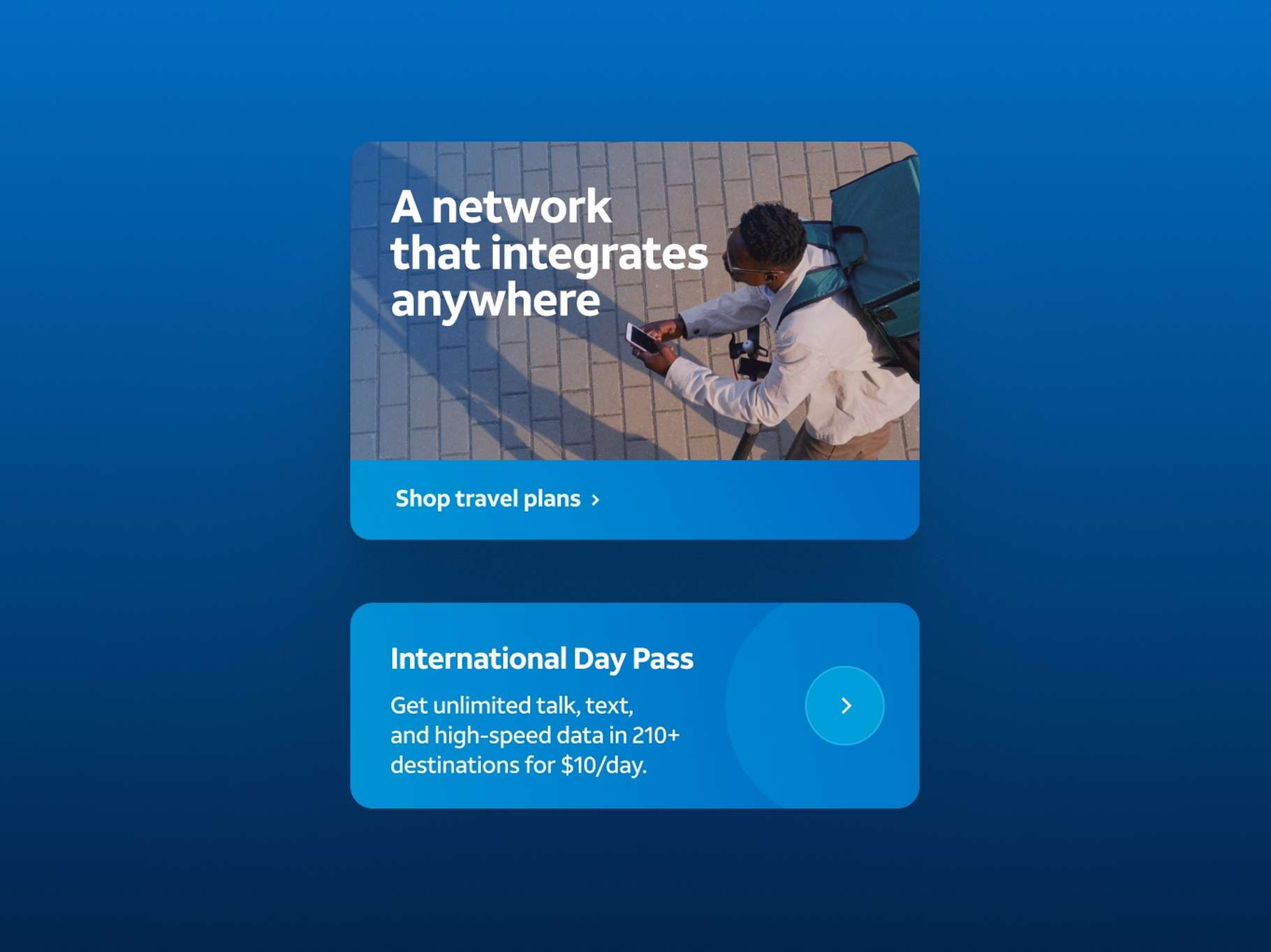 Multi-layout digital promotional ads showcasing travel data service plans through photography blocks and high-contrast descriptive text tiles.