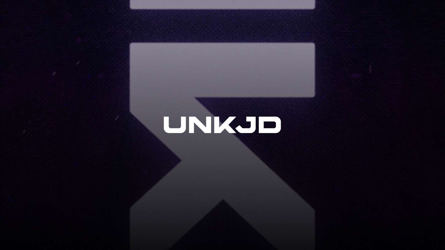 Modern brand logomark showcase displaying tech-focused sans-serif typography set over an enlarged, faded geometric emblem on a textured dark violet canvas.