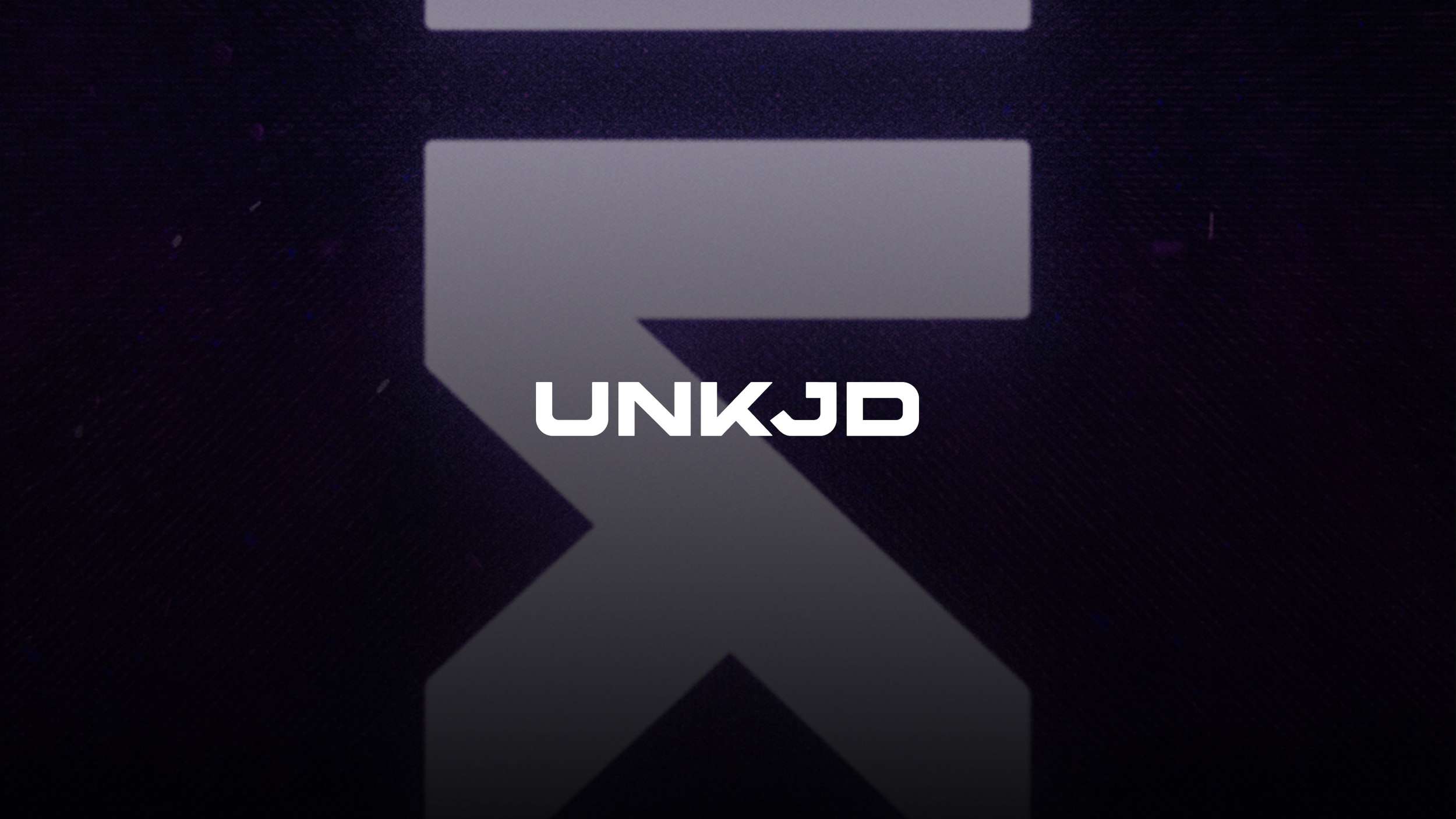 Modern brand logomark showcase displaying tech-focused sans-serif typography set over an enlarged, faded geometric emblem on a textured dark violet canvas.
